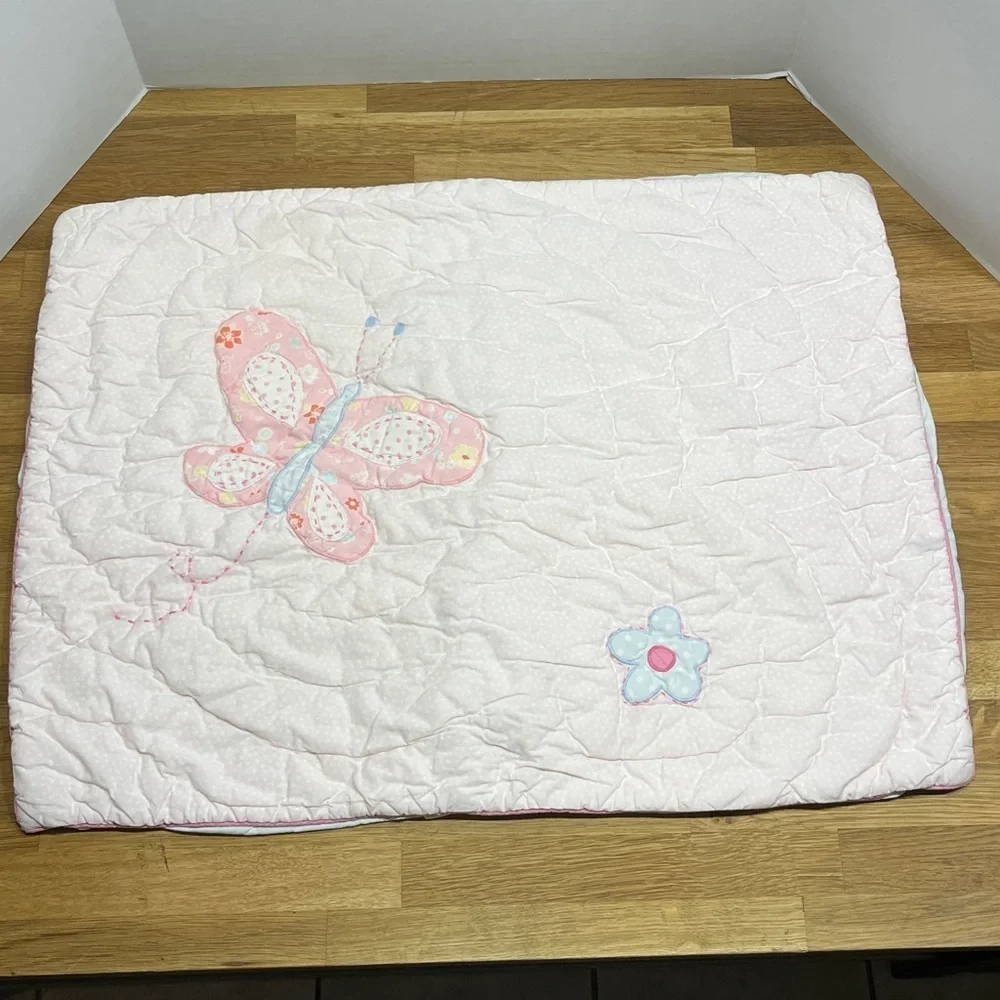 Pottery Barn Kids Pale Pink Floral Butterfly & Flower Quilted Pillow Sham